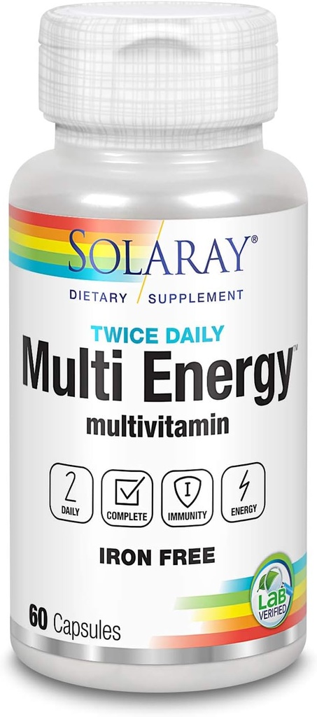 SOLARAY Tweemaal daags Multi-Energie Multivitamine, IJzervrij, Complete Multi voor Immune & Energy Support