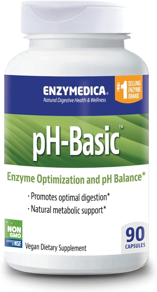 Enzymedica, pH-basic, inclusief spijsverteringsenzymen, voedingsstoffen en kruiden, ondersteunt gezonde spijsvertering en pH-balans, 90 tellingen - FFP