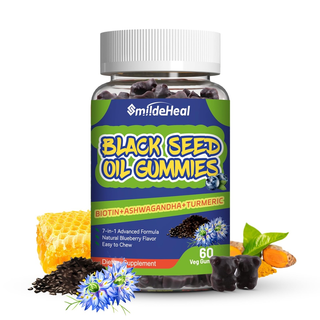 Black Seed Oil Gummies, Biologische Black Cumin Seed Oil Gummies, Black Cumin Seed Oil Biologische 500mg, Kauwbare Black Seed and Honey Gummies, Vegan, 60 Gummies
