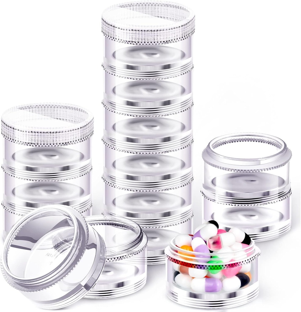 Sieral 2 Pack 7 Dag Stapelbare pil Organisators Ronde pil Organisator Case Stapelbare Wekelijkse Supplementen Vitaminen Individuele opslag Containers Houder Dispenser met Lids voor Reisgeneeskunde, Clear