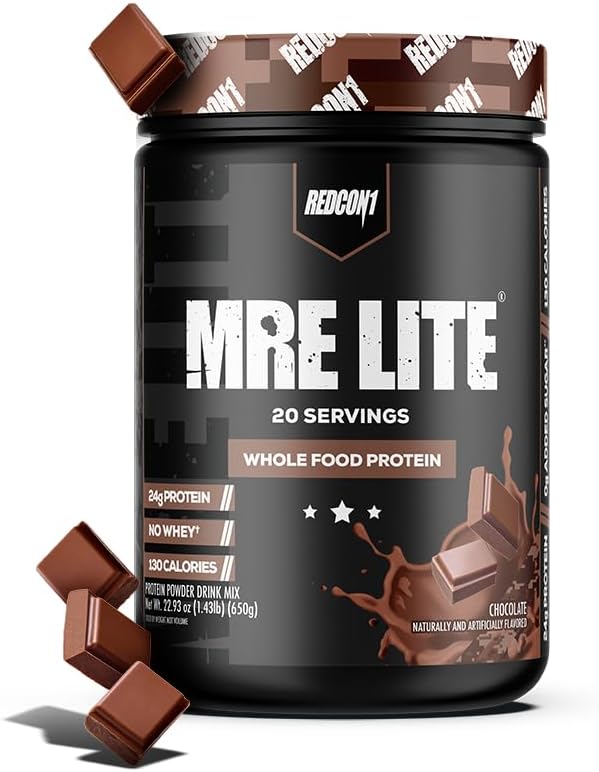 REDCON1 MRE Lite Whole Food Protein Powder, Chocolate - Low Carb & Whey Free Meal Replacement with Animal Protein Blends - Easy to Digest Supplement Made with MCT Oils (20 Servings)