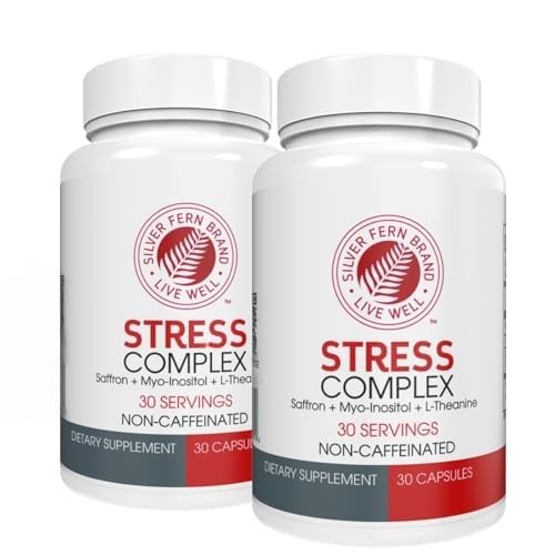 Silver Fern Stress Complex Supplement - Zonder Cafeïne - Slaap, Zorg, Mood & More - met Saffron Supplementen, L-Theanine Supplement, & Myo-inositol - Natural Stress Relief Supplement (pakket van 2)