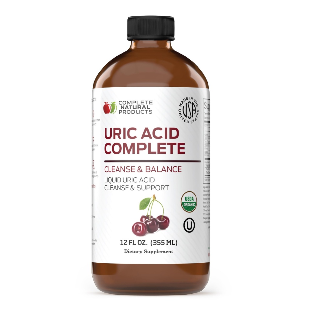 Complete Natural Uric Acid Complete - Liquid Supplement ter ondersteuning van Uric Acid Cleanse, Niergezondheid en bloedcirculatie met Apple Cider Vinegar, Tart Cherry, Beet Root, Lemon, Kaneel - 12oz