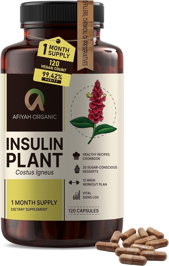 Premium Quality Costus Igneus (Insulin Plant) Capsules - Easy to Swallow 120 Veggie Capsules (1 Month Supply) - Made in The USA - Including Complete Health Support Program