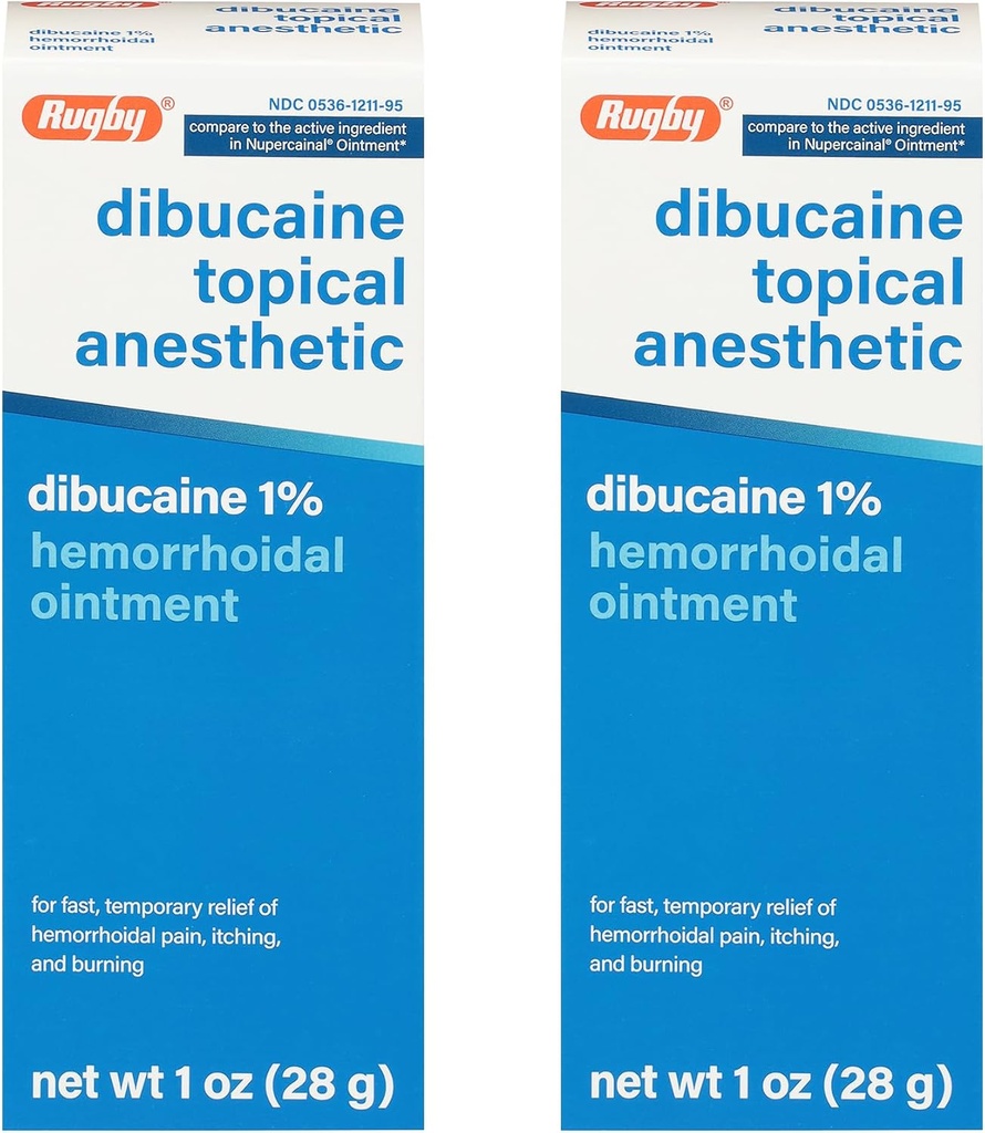 Rugby Dibucaine Topical Anesthetic 1% Aambei Zalf - pijnstillende crème voor jeuken en branden, aambei behandeling, anti jeuk crème 1 Oz (2 verpakkingen)