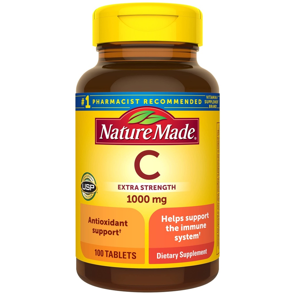 Nature Made Extra Strength Vitamine C 1000 mg, Dieetsupplement voor Immune Support, 100 tabletten, 100 dagen Supply