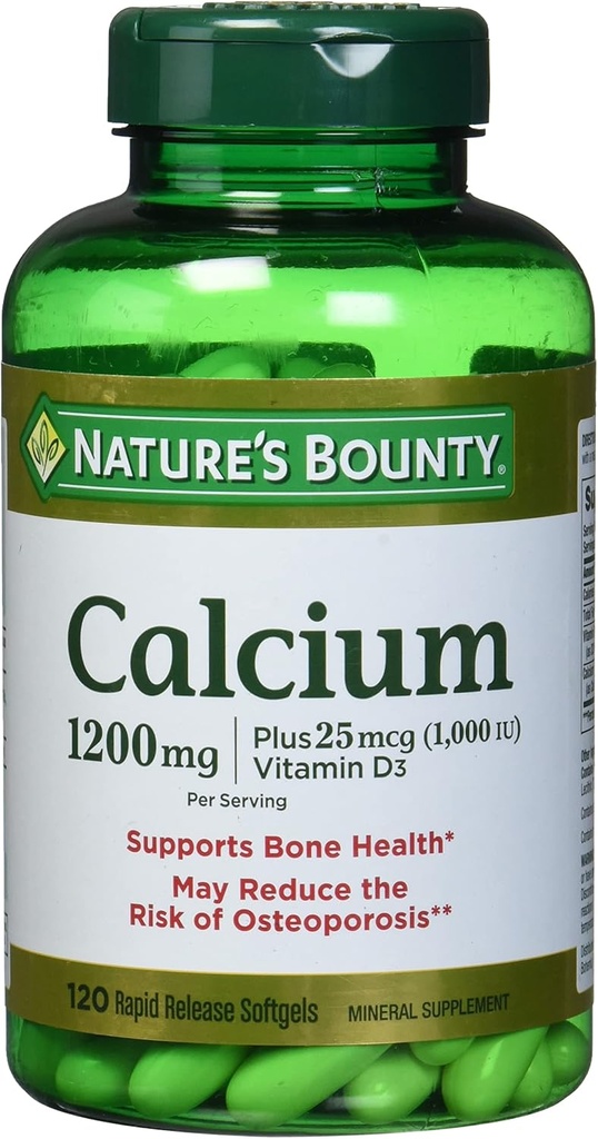 Nature's Bounty Calcium Absorbeerbare 1200 mg met vitamine D Liquid Filled, 120 Tellen
