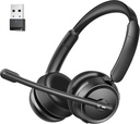 Bluetooth Headset met AI Noise Cancelling Microphone, Stereo HiFi Bluetooth Headphones, Draadloze Headset met USB Dongle voor Computer Office Call Center Skype Zoom Meeting Trucker