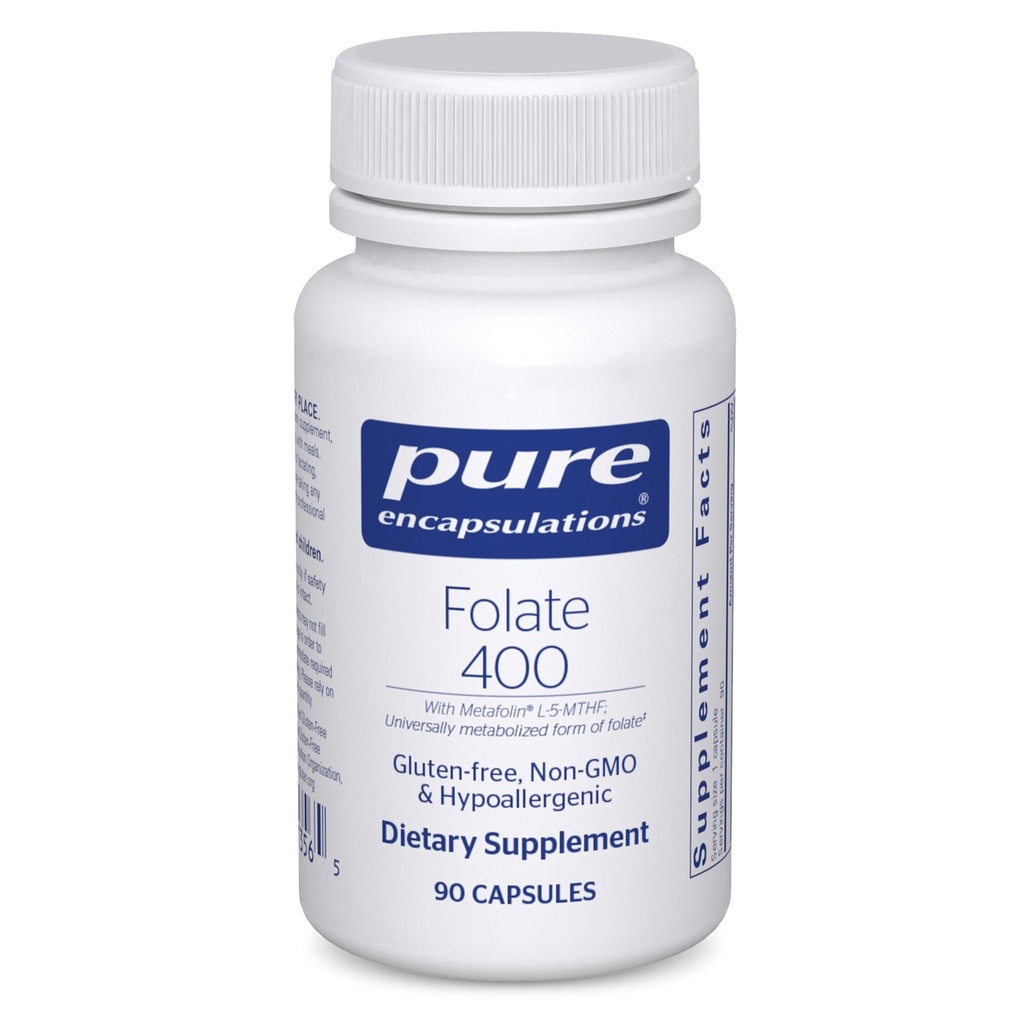 Pure Encapsulations Folate 400 Supplement op de ondersteuning Cardiovasculair, Cellulair, en Neurale Gezondheid*