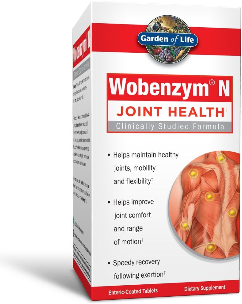 Garden of Life Joint Supplement voor mannen en vrouwen - Wobenzym N Systemic Enzymes, klinisch bestudeerd Formule voor gezonde gewrichten, mobiliteit, flexibiliteit, post-exercise herstel, glutenvrij, 100 tabletten