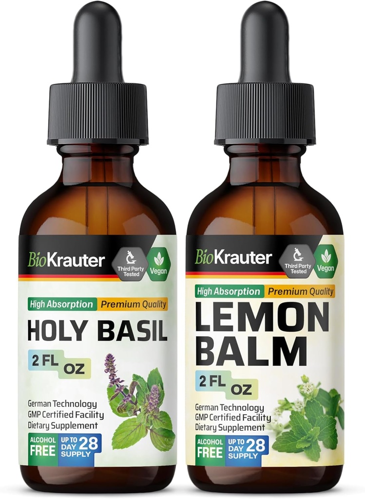 BIO KRAUTER Holy Basil Tinctuur 2 Fl. Oz. & Lemon Balm Tinctuur 2 Fl. Oz.
