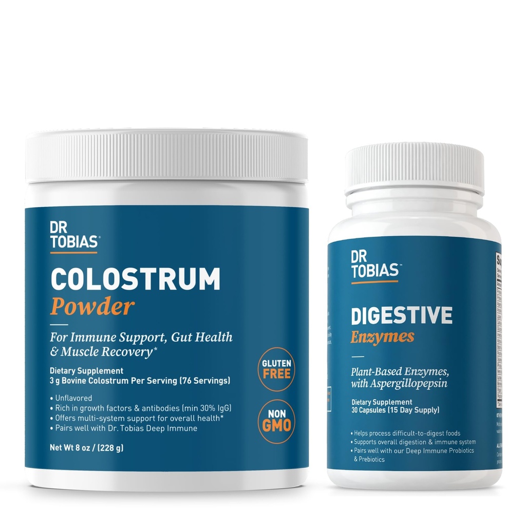 Dr. Tobias Digestieve Enzymen en Colostrum Poeder - Ondersteunt Nutriënt Absorptie, Digestieve Comfort, en Immuunfunctie