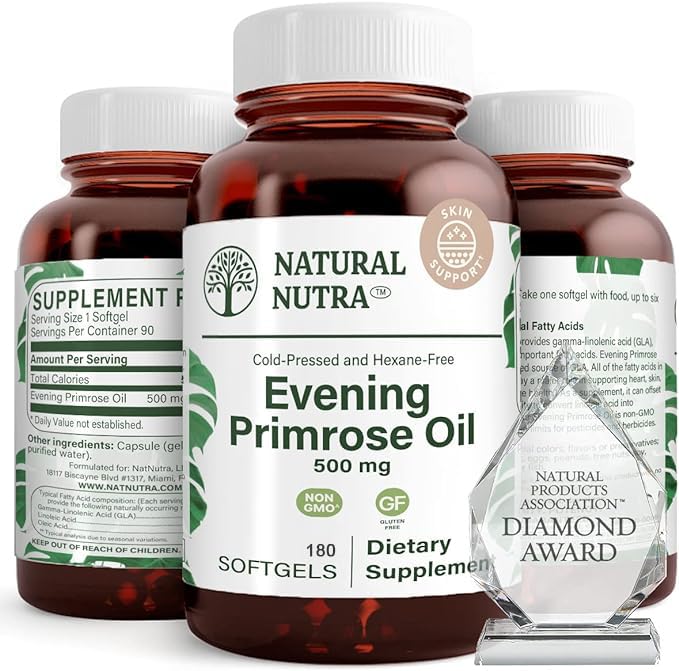 Natuurlijke Nutra Avond Primrose oliesupplement van vetzuur, helpt overkomen Body Pain, zenuwgezondheid, bevorderen Hearth Health & Skin Clarity, helpt verminderen Digestieve Ongemak, 500 mg, 180 Softgel