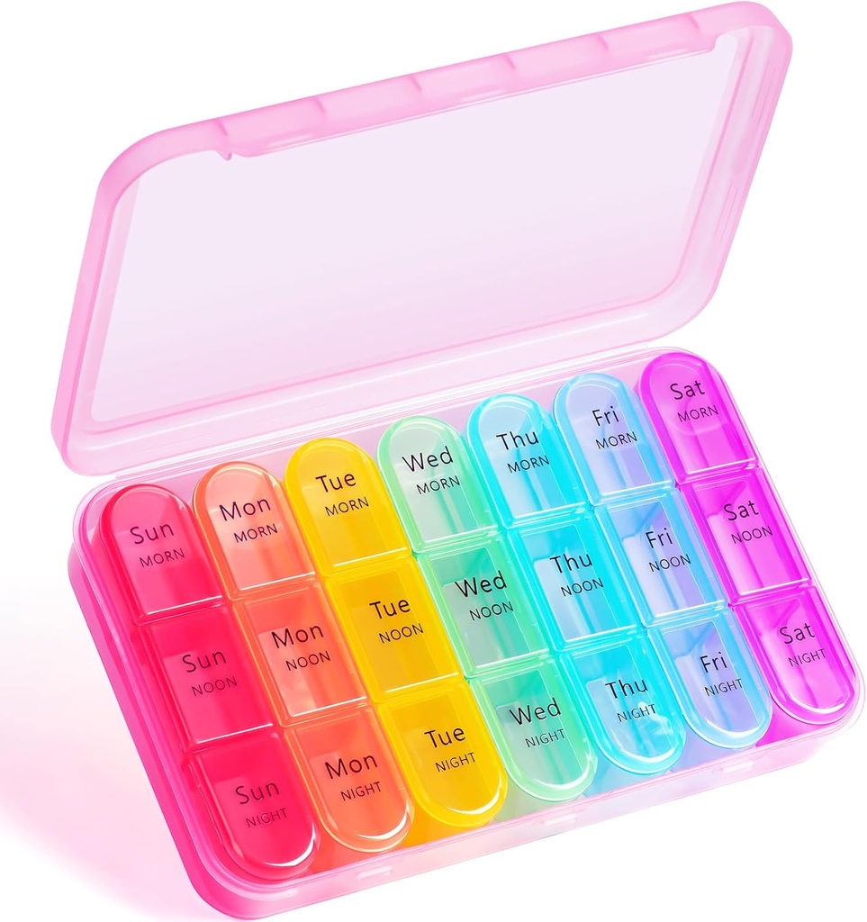 Weekly Pill Organizer 3 keer per dag - Odaro 3 keer per dag,Grote Pill Box 7 dag,Portable Pill Case voor Purse,Daily Pill Organizer,Medicine Organizer voor Vitaminen,Supplement en Medicatie(Pink)