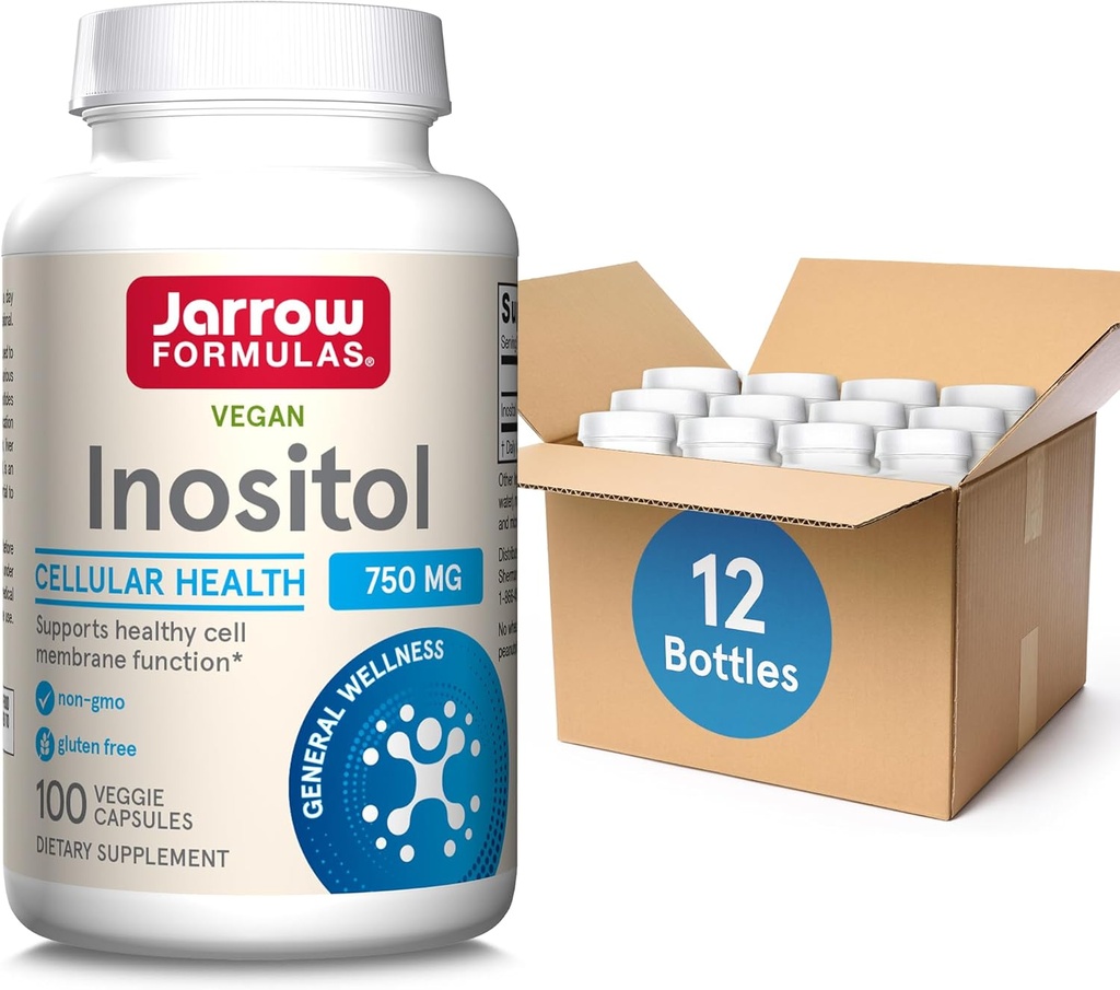 Jarrow Formulas Inositol 750 mg, Dieetsupplement, Lever Ondersteuning voor Cellular Health en Algemene Wellness, 100 Veggie Capsules, Tot een 100 Day Supply (Pack OF12)