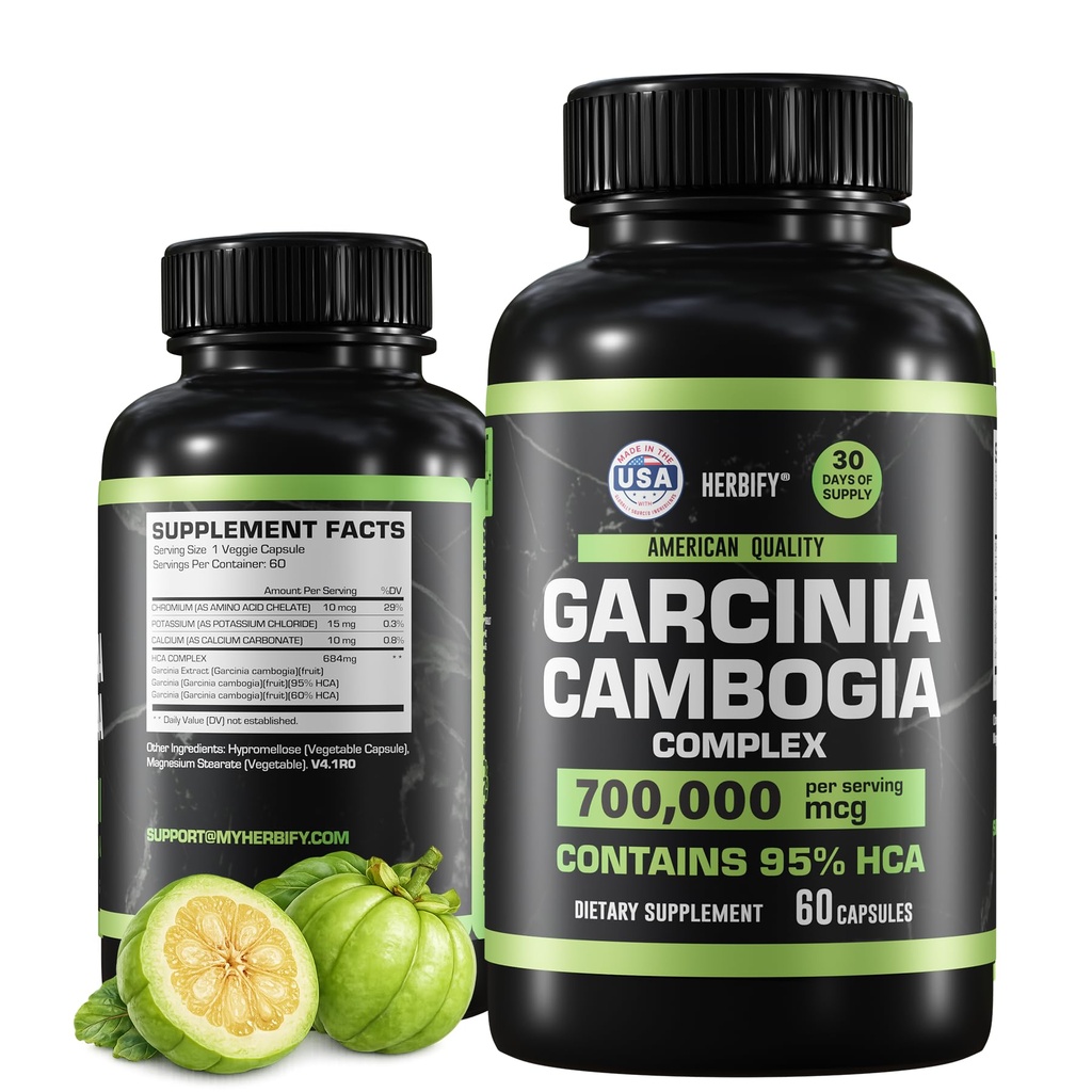 HERBIFY Garcinia Cambogia Wellness Support Supplement voor vrouwen en mannen - Kruidenextract met antioxidant eigenschappen - Energie Booster voor dagelijkse vitaliteit en digestieve ondersteuning - 60 Tel.