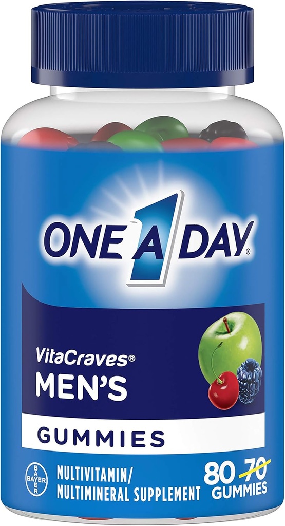 One A Day Mens VitaCraves Multivitamine Gummies, supplement met vitamine A, vitamine C, vitamine D, Vitmain E, Calcium & meer, 70 telling