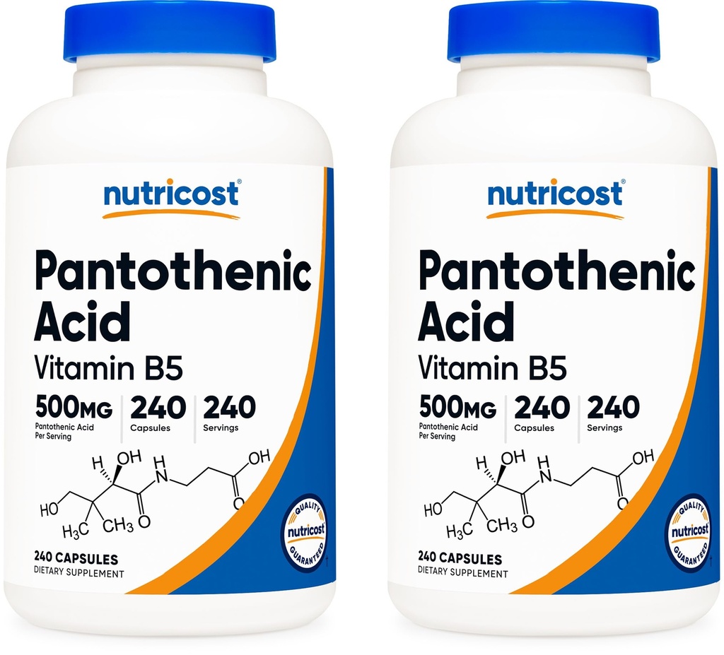 Nutricost Pantotheenzuur (Vitamine B5) 500 mg, 240 capsules (2 flessen)