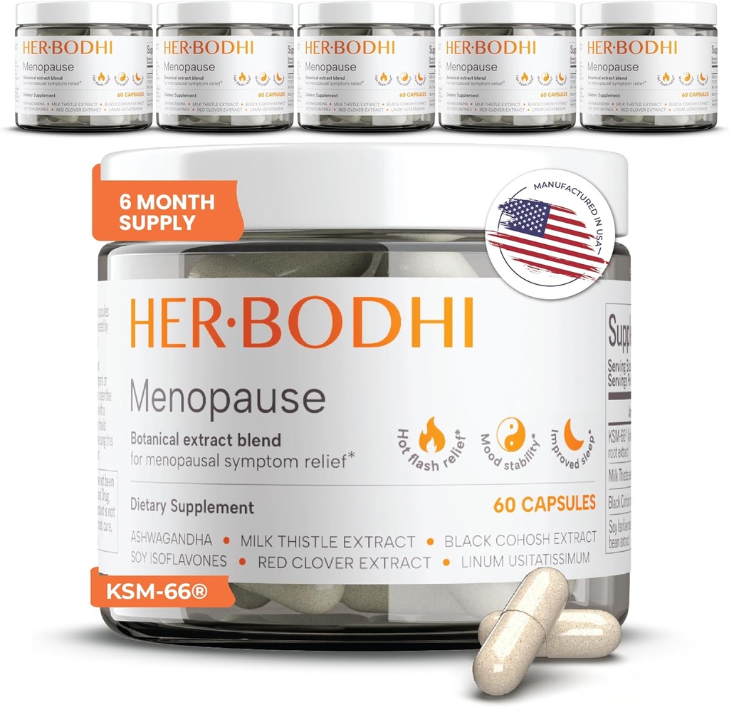 Meno- Menopauze Hormonale Balance voor vrouwen, Estrogen Soy Isoflavones Menopauze Supplement voor vrouwen, Ashwagandha, Black Cohosh Hot Flashes Menopauze Relief, Nacht Sweats Relief 360Caps