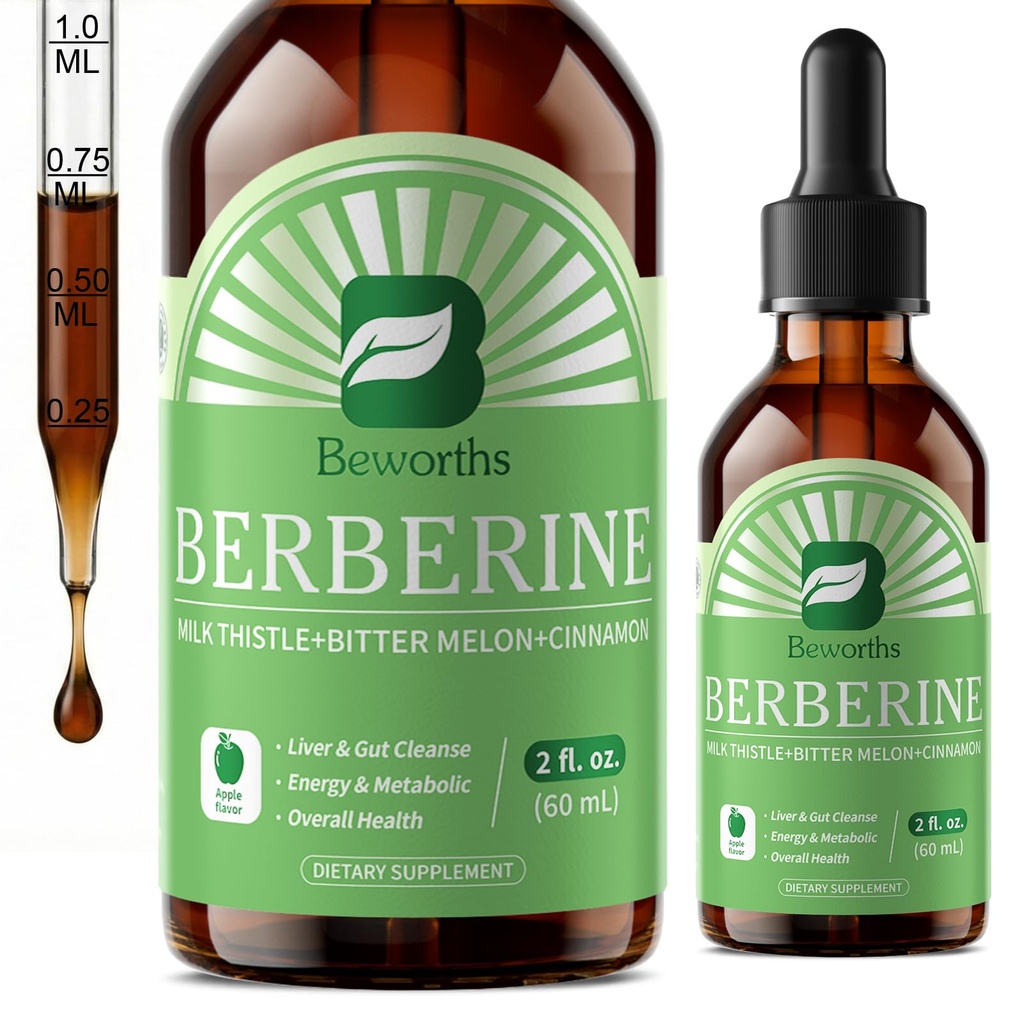 Berberine HCL Supplement met Ceylon Cinnamon - Liposomal Berberine Phytosome Liquid Drops met Kurkuma, Ceylon Cinnamon, Bitter Melon, Milk Thistle, AMPK Activator voor Digestie Ondersteuning