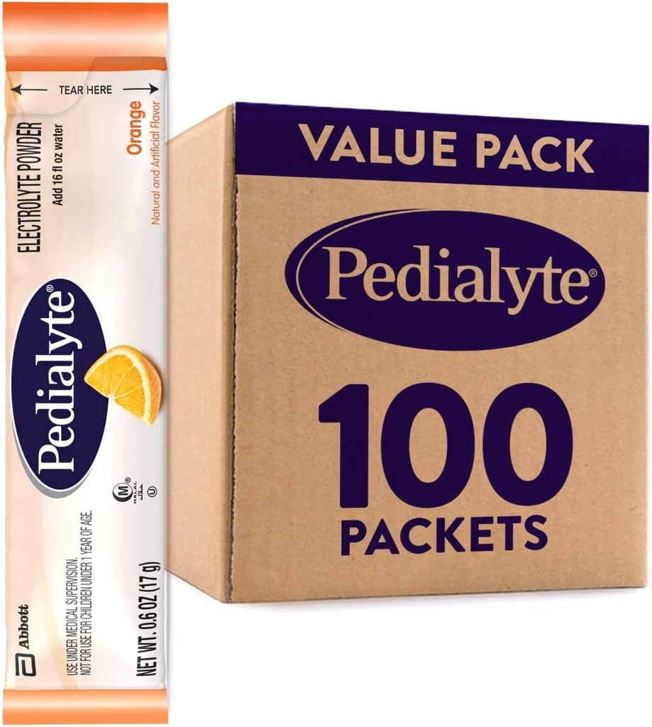 Pedialyte Electrolyte Powder Packets, Oranje, Hydratatie Drink, 100 Enkelvoudig Serven Powder Packets