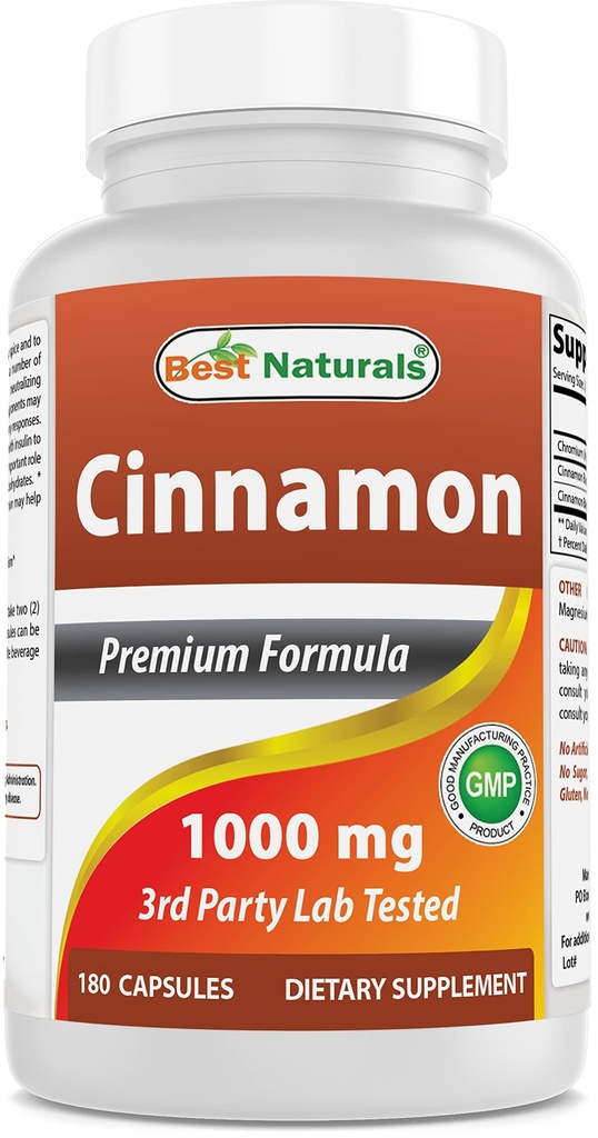 Best Naturals Cinnamon 2000 mg Equivalent met Chroom 400 mcg per portie - Voedingsondersteuning - 180 capsules