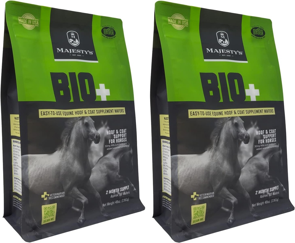 Majesty's BIO+ Biotin Wafers - Superior Horse/Equine Hoof and Coat Support Supplement - Koper, Zink, Lysine, Methionine (2 Pack(120 Count Total)))