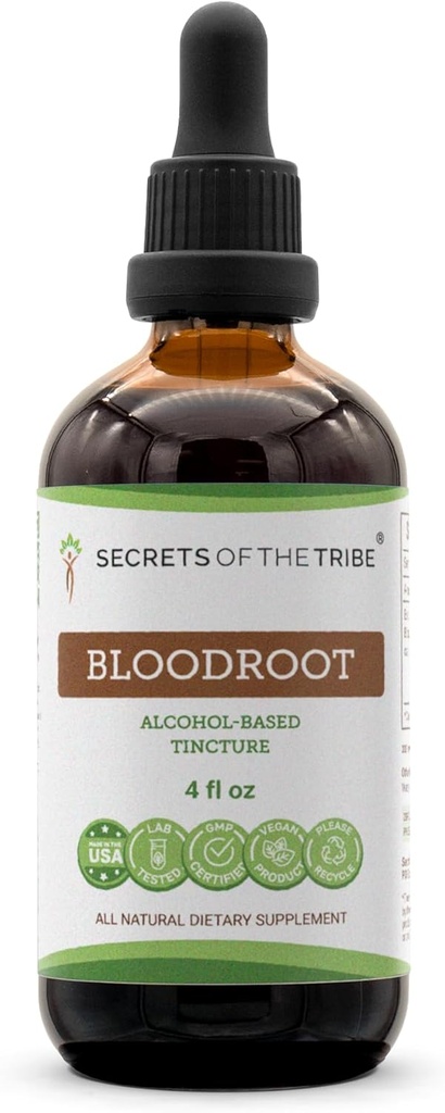 Geheimen van de stam Bloedwortel Alcohol Tinctuur Extract, Responsibly gekweekte Bloedwortel (Sanguinaria Canadensis) Gedroogde Wortel Tinctuur Supplement (4 fl oz)