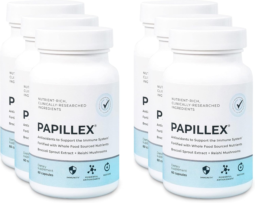Dieetsupplement Tabletten door Papillex - Alle Natuurlijke Immuun Ondersteuning - Immuniteit Verdediging - Beste Immuun Systeem Booster - Biologische 60 Capsules Fles (6 Pack)