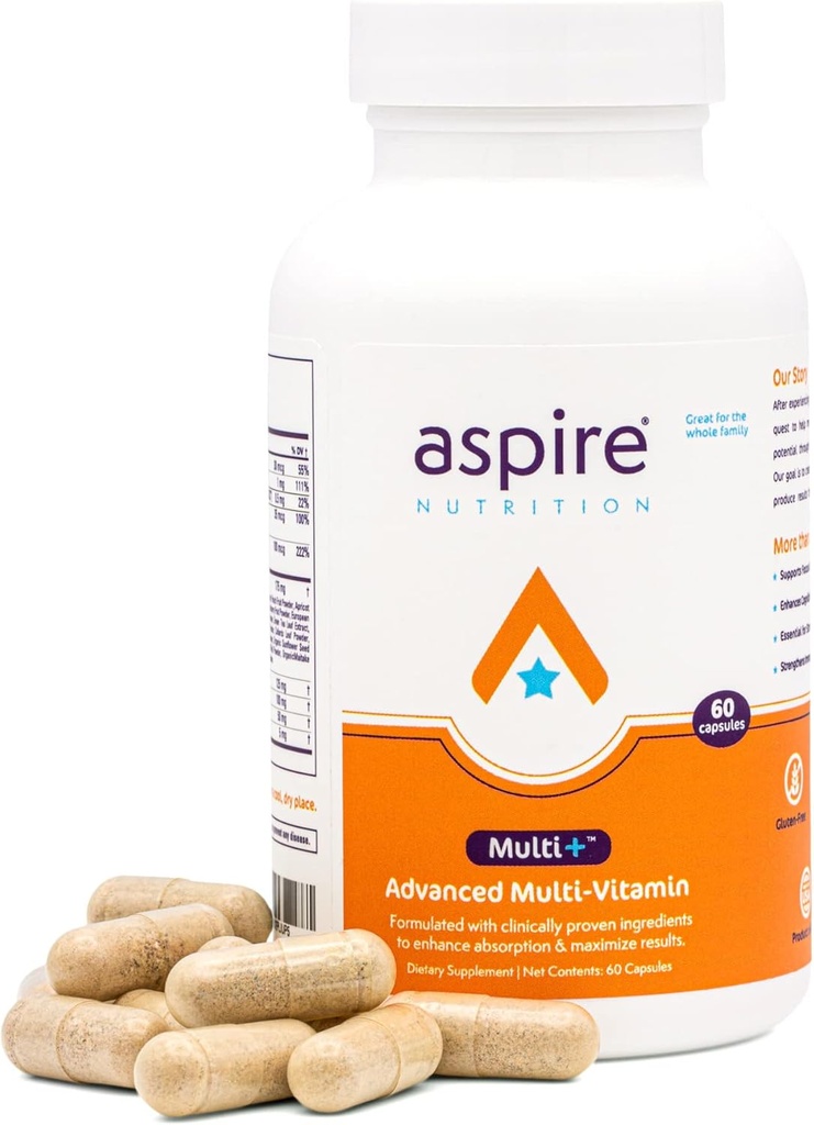 Aspire Multi+TM Advanced Multivitamine voor mannen, vrouwen en kinderen - Beste supplement voor focus, aandacht, geheugen, stemming. Meer Absorberende voedingsstoffen, mineralen en vitamines - Alle natuurlijke