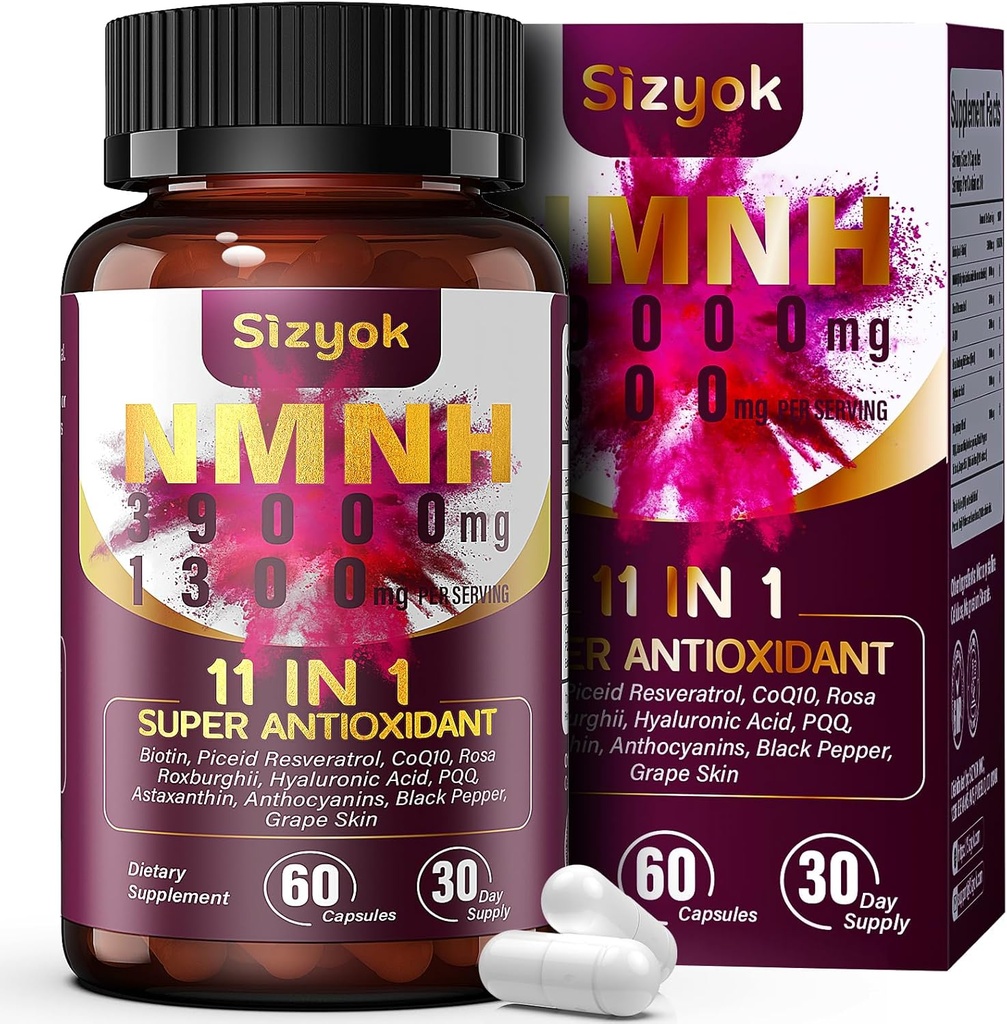 11-in-1 NMNH (Dihydronicotinamide Mononucleotide), 600mg per portie, NAD+ Supplement met Resveratrol, CoQ10 ter ondersteuning van NAD+ Niveaus, NMNH-supplement voor anti-aging, 60 telling, 30 dagen levering-107