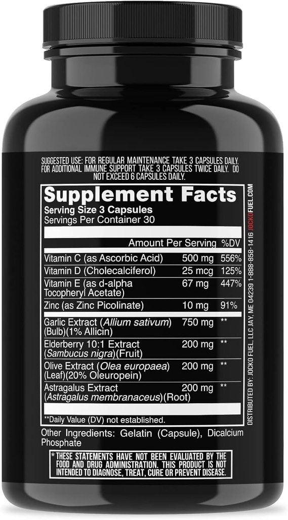 Jocko Fuel Immune Support Supplement - Vlierbes met zink en vitamine C voor volwassenen - Immune Defense met vitamine C, D3, Superfoods, kruiden, & mineralen (90 capsules)