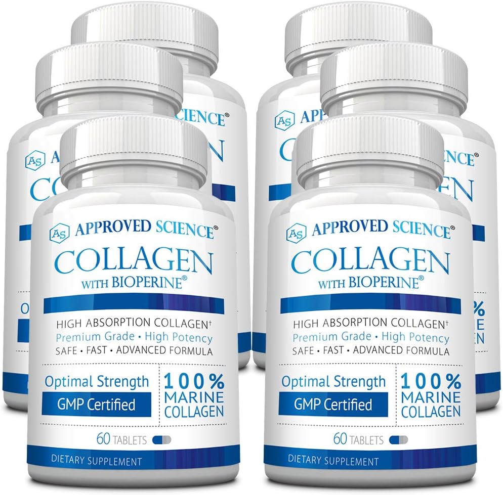 Approved Science Collagen Pills - Absorbable Marine Collagen Types I and III - 360 Tablets - Healthy Hair and Skin - Vitamin C, Sodium, and Bioperine for Fast Results - Non-GMO, Made in USA