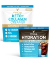 VitaCup Hydration Instant Coffee Sticks w/Electrolytes, Coconut Water, Medium Roast 18ct & Keto + Collageen Vanilla Coffee Creamer w/Superfoods & MCTs, 10 oz