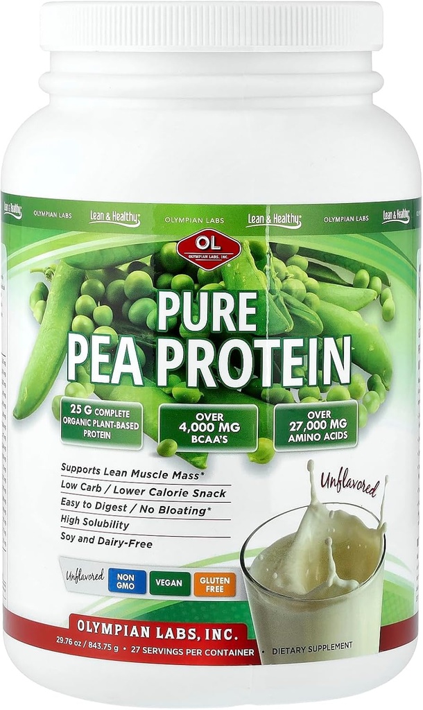 Olympian Labs Plant op basis van Pea Proteïne Poeder, Unflavored - 25g eiwit, Vegan, Low Net Carbs, Glutenvrij, Lactosevrij, Geen Suiker Toegevoegd, Sojavrij, Kosher, Non-GMO, 2 Pond Pea Proteïne Poeder