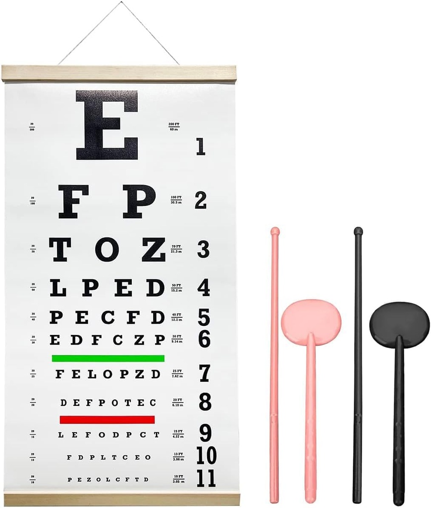 Snellen Eye Chart, Eye Chart, Snellen Eye ExamSnellen Eye Chart Pocket Eye Exam Kit met leuke Eye Occluders 20 Voeten Optische Eye Test Herbruikbare Houten Frame Canvas Eye Chart voor kinderen en volwassenen