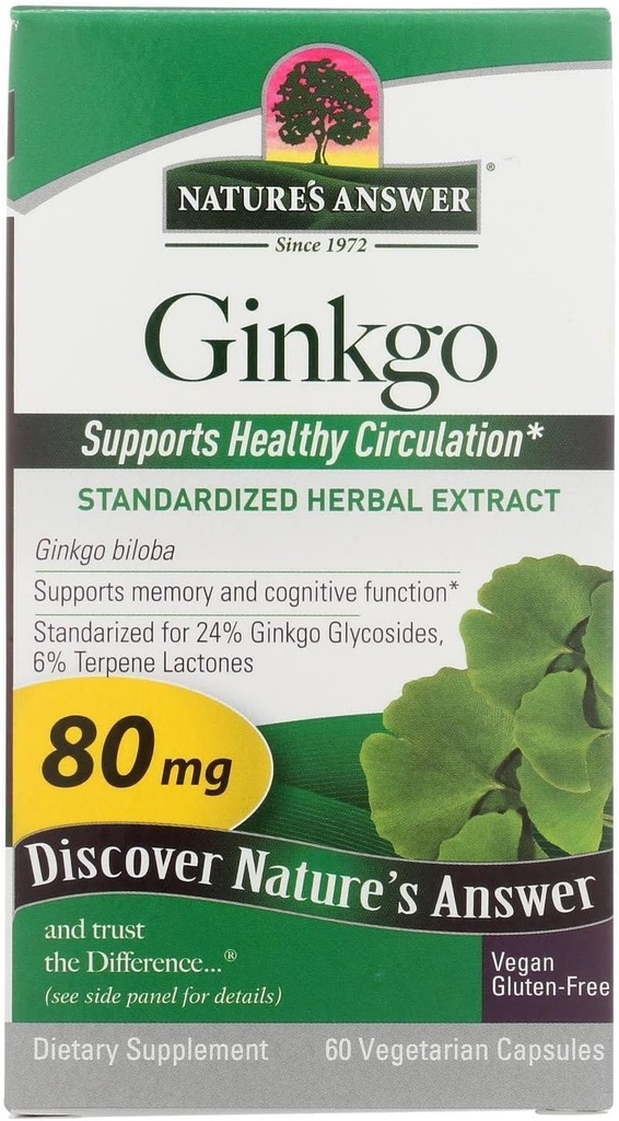 Nature's Antwoord Ginkgo Leaf Vegetarian Capsules, 60-Count