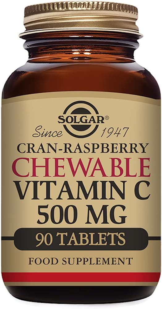 Solgar Vitamine C 500 mg Kauwtabletten, Kraan Raspberry Smaak - 90 Tellen - Antioxidant & Immuun Ondersteuning - Ondersteunt gezonde huid en gewrichten - Niet-GMO, Veganistisch, Glutenvrij, Kosher - 90 Servers