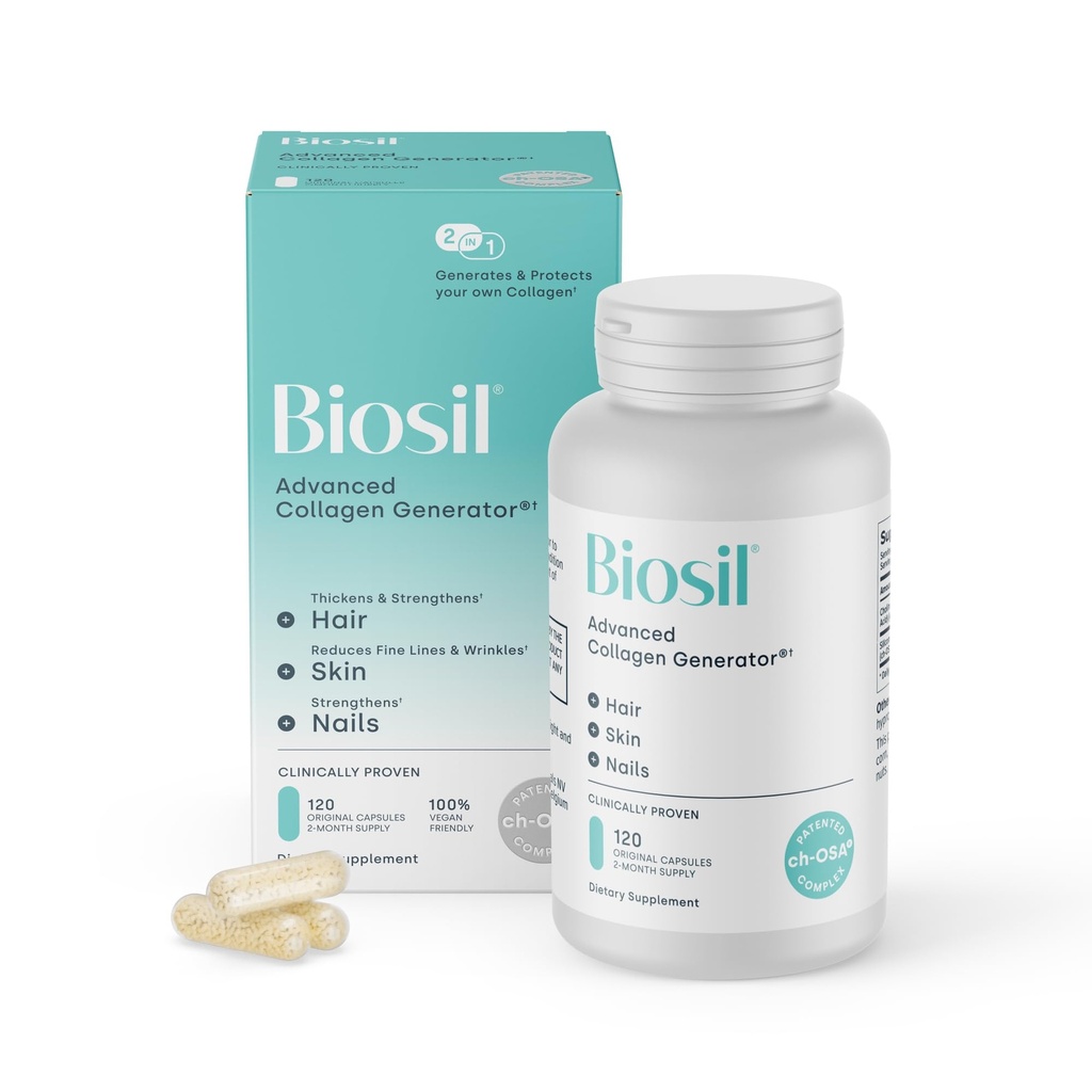 Biosil Collageen Booster Supplement - 120 Originele Capsules - Gepatenteerde ch-OSA Activator voor huid, haar, nagels en gewrichten - Ondersteunt natuurlijke productie - 60-dagen levering