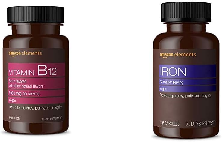 Elementen Vitamine B12 Methylcobalamine 5000 mcg Berry Gearomatiseerde Lozen en Elementen IJzer 18mg Capsules