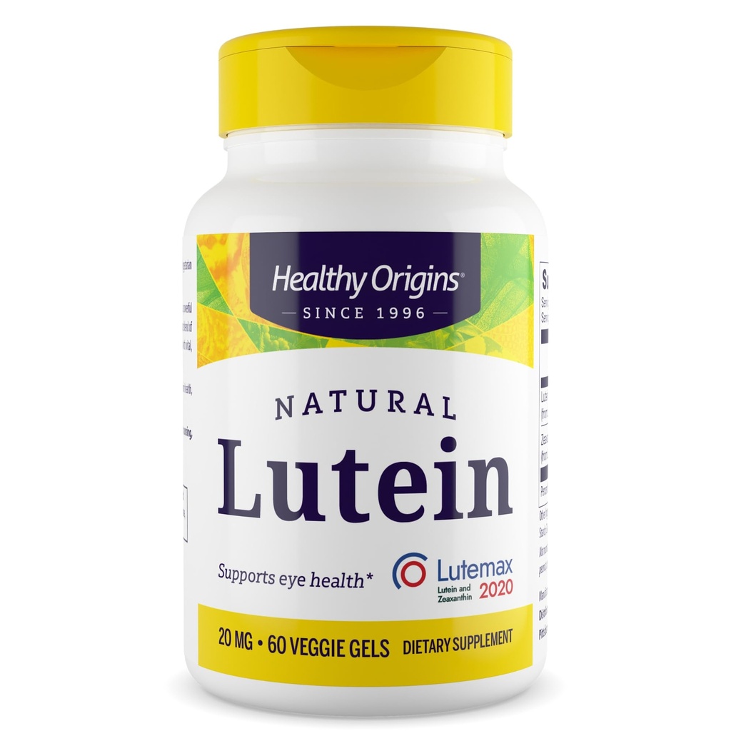 Gezonde oorsprong Lutein 20 mg (Lutemax 2020 met Zeaxanthine, Non-GMO, Vegan, Eye Support), 60 Veggie Gels