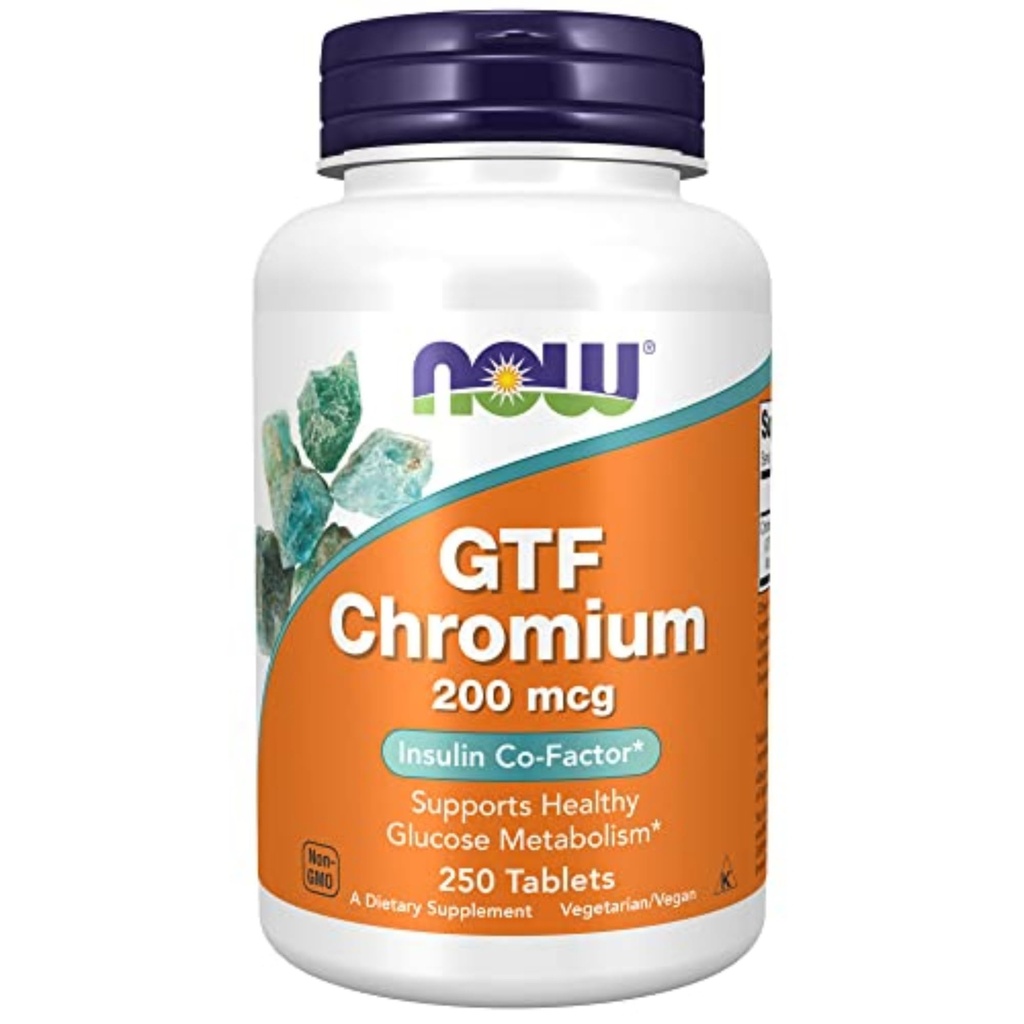 NOW Voedingssupplementen, GTF (Glucose Tolerantiefactor) Chroom 200 mcg, Insuline Co-Factor*, 250 tabletten