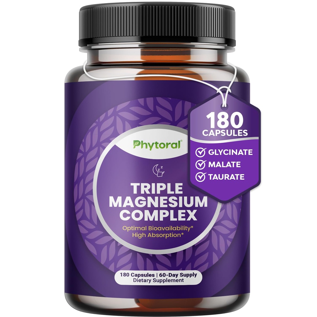 Zeer krachtige Magnesium Complex Capsules - Triple Magnesium Blend met Taurate Glycinate en Malate - 400 mg supplement Ondersteunt ontspanning en algemene wellness Non-GMO Vegan 180 Capsules