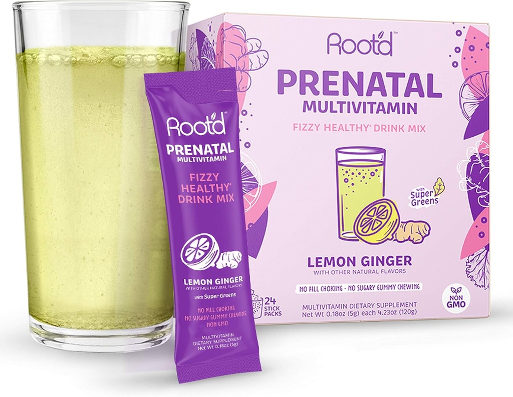 Geworteld - Poeder Prenatale Vitamine - Zwangerschap Multivitamine met 25 Vitaminen & Mineralen A, C, D, E, B12, B6, K, IJzer, Folaat, Probiotica, Biologische Super Greens 