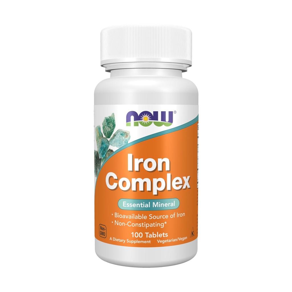 NOW Voedingssupplementen, ijzercomplex, niet-constipatie*, essentiële minerale, 100 tabletten