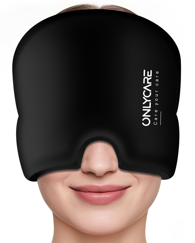 ONLYCARE Migraine Relief Cap, Soothing Migraine Mask, Upgraded Odorless Gel Ice Head Wrap, Hot and Cold Therapie, FSA-HSA In aanmerking komende Hoofdpijn Ice Pack voor spanning en stress(zwart)