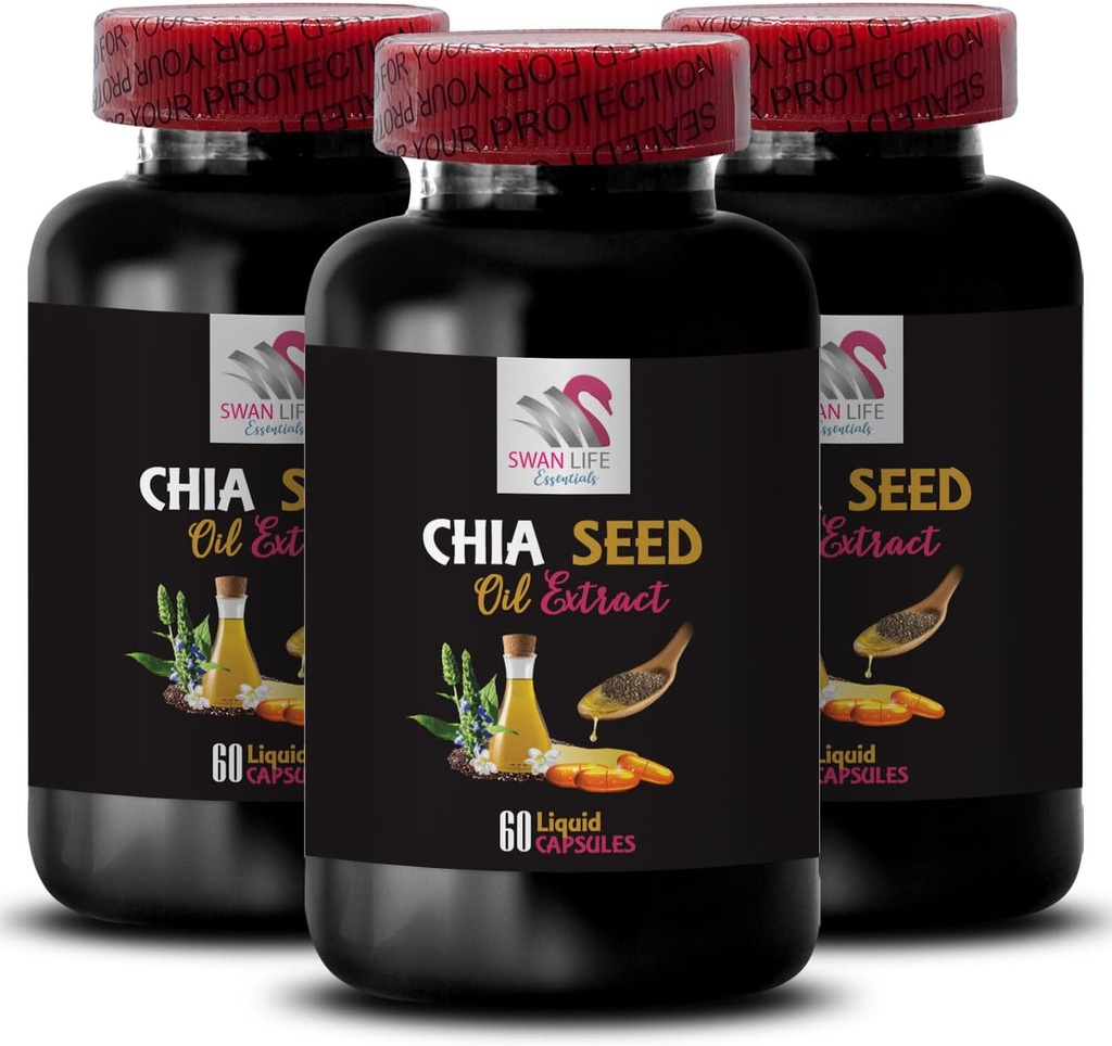 Plantaardige olie - CHIA SEED OLIE EXTRACT - Hydraterende olie, Rijke textuur, Haarverzorging, Glanzende afwerking, Natuurlijke glans, Chia voordelen, Lichtgewicht textuur, Pure hydratatie, Lichaamsolie, Gloeiolie 3 Fles 180 Caps
