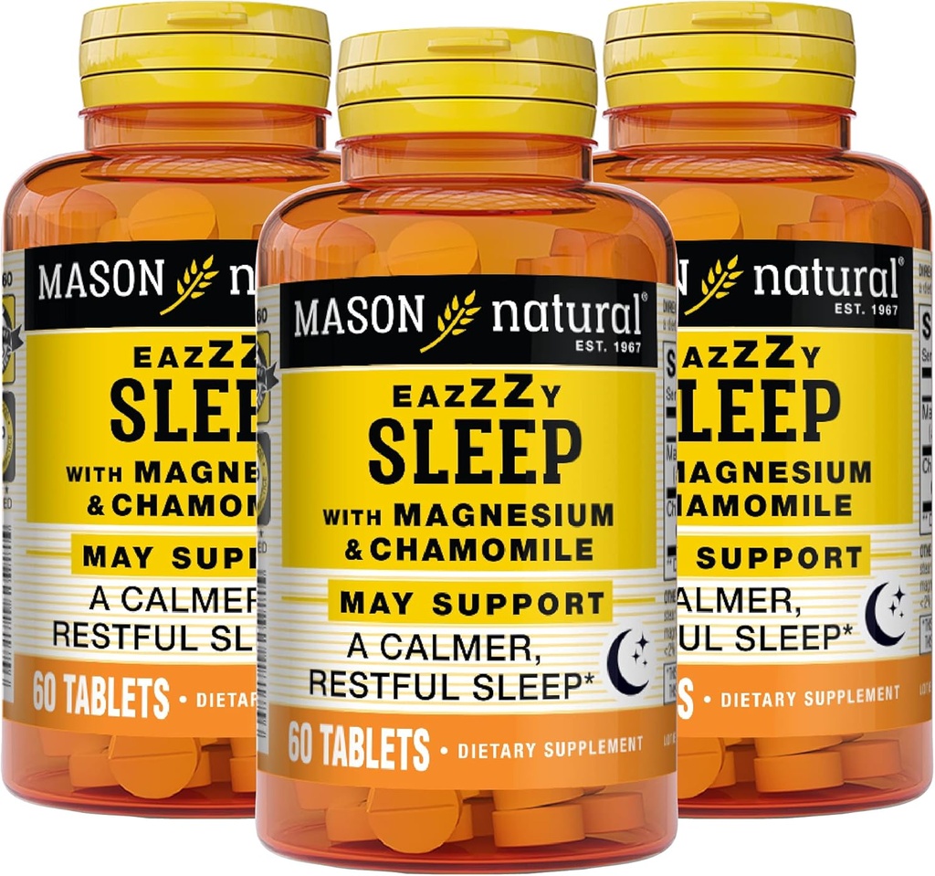 MASON NATURAL Eazzzy Sleep with Magnesium & Chamomile - Natural Sleep Aid, Supports A Calmer Restful Sleep, 60 Tablets (Pack of 3)