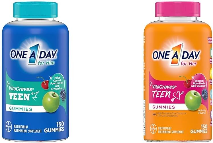 ONE A DAY Tiener voor hem Multivitamine Gummies & Teen voor haar Multivitamine Gummies, Gummy Multivitamines met Vitamine A, C, D, E en Zink voor Immune Health Support, Physical Energy & More, 150 Tellen