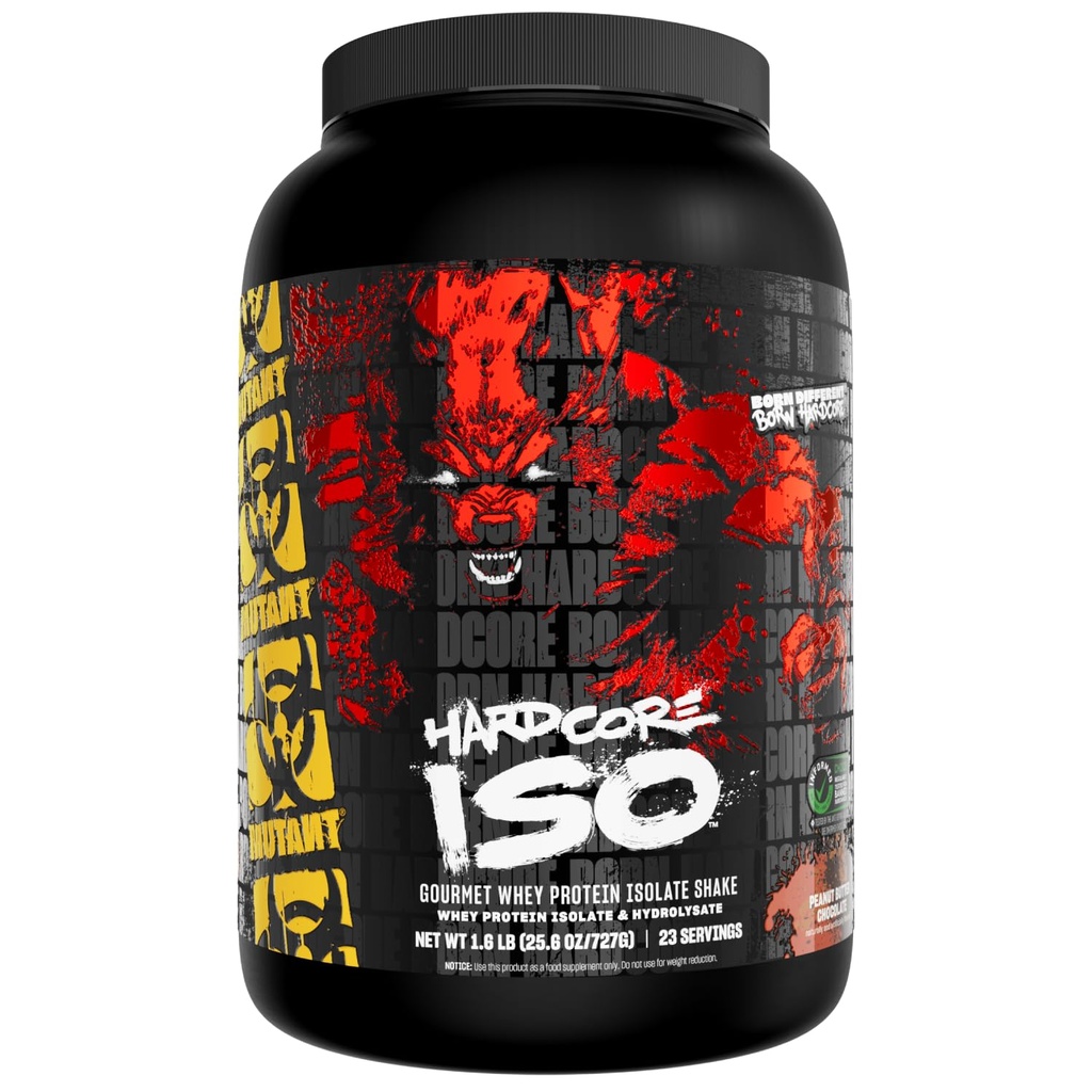 Mutant Harcore ISO Whey Protein Isolate Powder Acts Fast to Help Recover, Build Muscle, Bulk and Strength, 1.6 lb (Peanut Butter Chocolate)